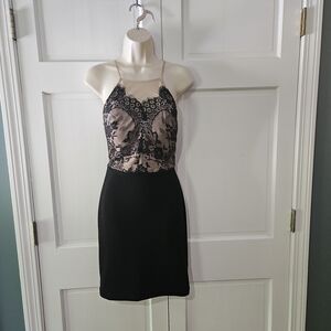 Elegant Black and Nude Lace Dress